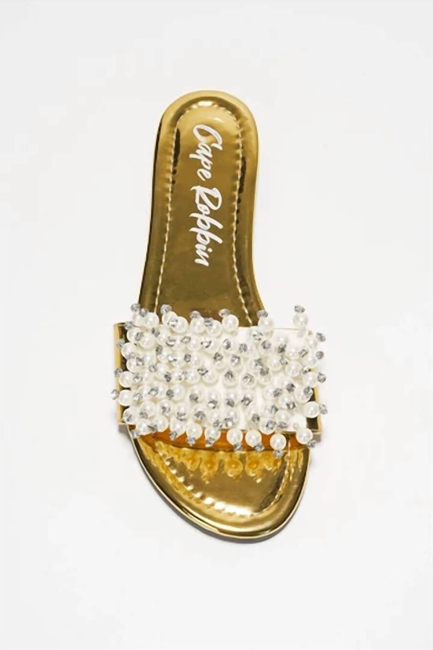 NEW CAPE ROBBIN women's fara pearl studded flat sandal in gold - Picture 4 of 6